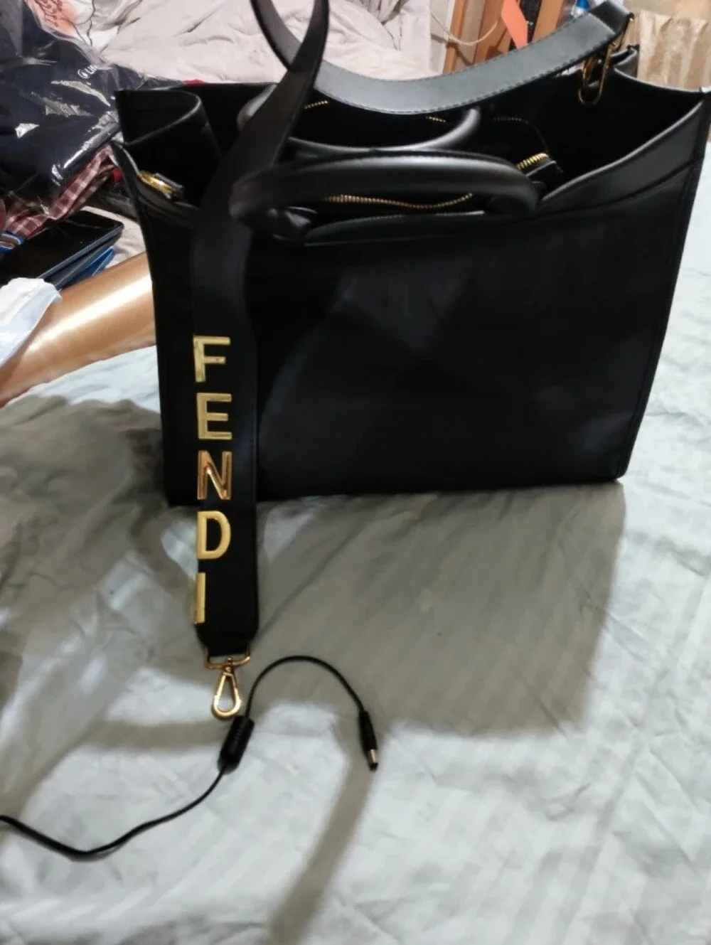 Fendi Black Embossed Roma Leather Tote